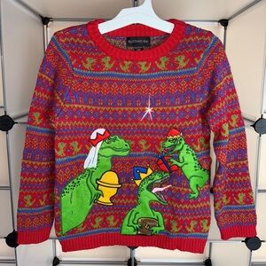 Blizzard Bay Boys Ugly Christmas Dinosaur Sweater Bright Red Combo Size S NWOT